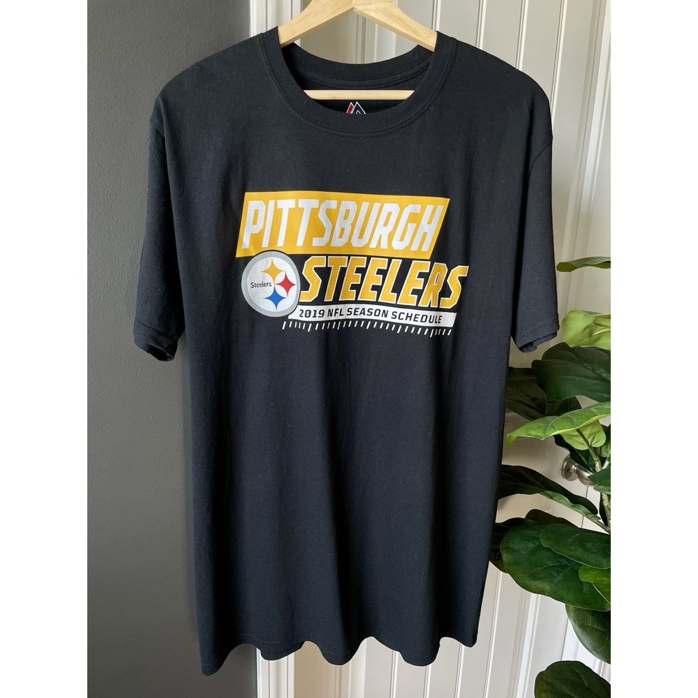 Majestic Pittsburgh Steelers 2019 NFL Season Schedule Men Shirt Black Size L